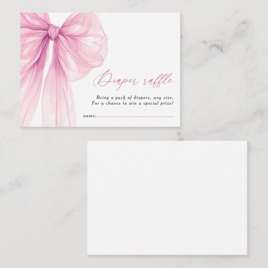 Modern Roze Bow Baby shower Luier Raffle Informatiekaartje (Voorkant / Achterkant)
