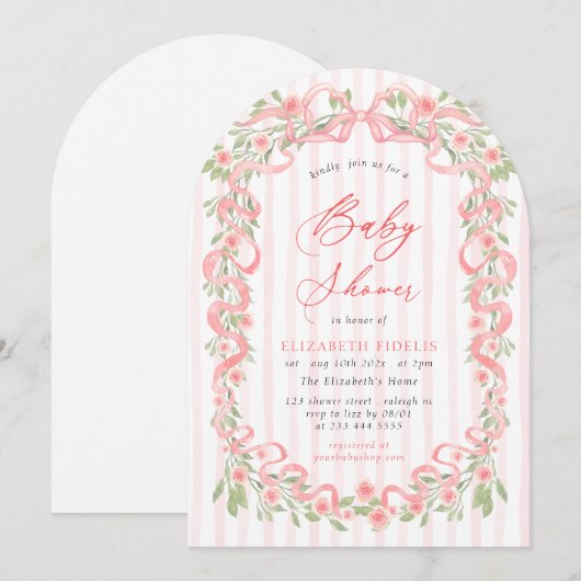 Modern Roze Bow Bloemen Rozen Baby shower Kaart (Voorkant / Achterkant)