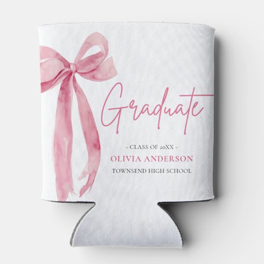 Modern Roze Bow Coquette Afstuderen Afstuderen Blikjeskoeler (Achterkant)