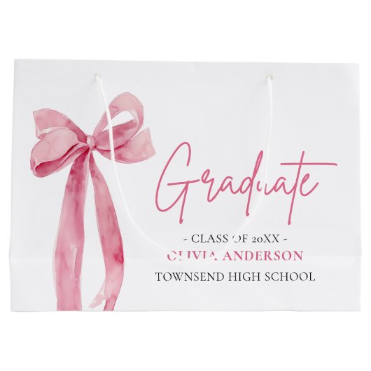 Modern Roze Bow Coquette Afstuderen Afstuderen Groot Cadeauzakje (Achterkant)