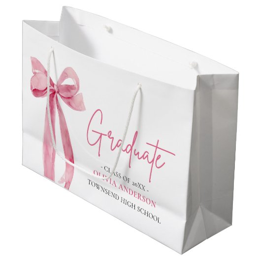 Modern Roze Bow Coquette Afstuderen Afstuderen Groot Cadeauzakje (Voorkant Gekanteld)