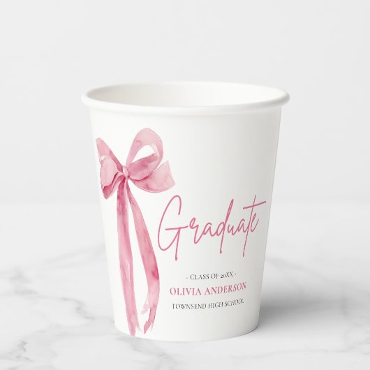 Modern Roze Bow Coquette Afstuderen Afstuderen Papieren Bekers (Achterkant)