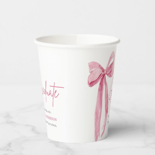 Modern Roze Bow Coquette Afstuderen Afstuderen Papieren Bekers (Links)