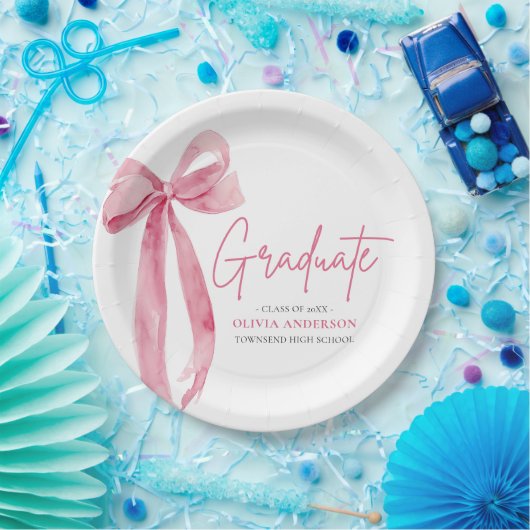 Modern Roze Bow Coquette Afstuderen Afstuderen Papieren Bordje (Feest)