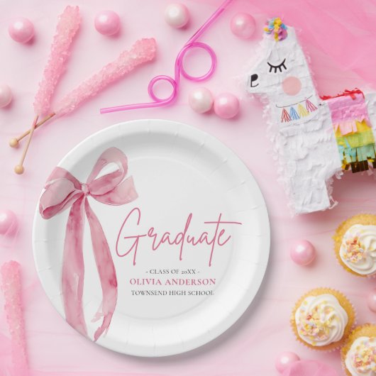 Modern Roze Bow Coquette Afstuderen Afstuderen Papieren Bordje (Feest)