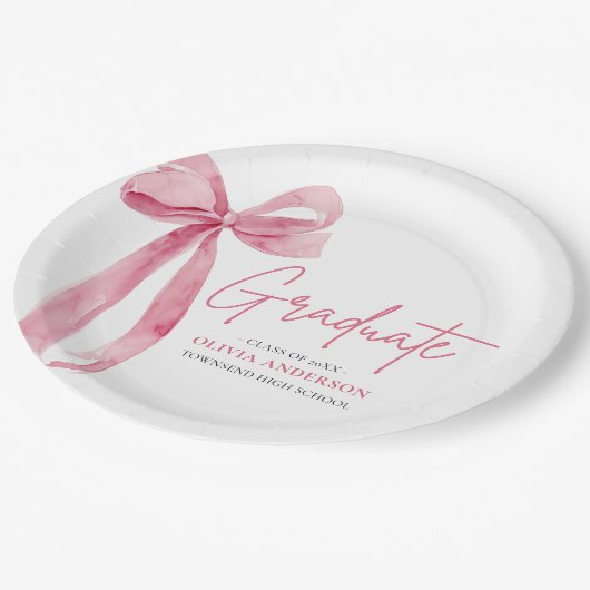 Modern Roze Bow Coquette Afstuderen Afstuderen Papieren Bordje (Gekanteld)