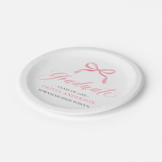 Modern Roze Bow Coquette Afstuderen Afstuderen Papieren Bordje (Gekanteld)