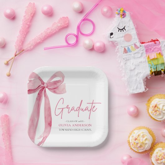 Modern Roze Bow Coquette Afstuderen Afstuderen Papieren Bordje (Feest)