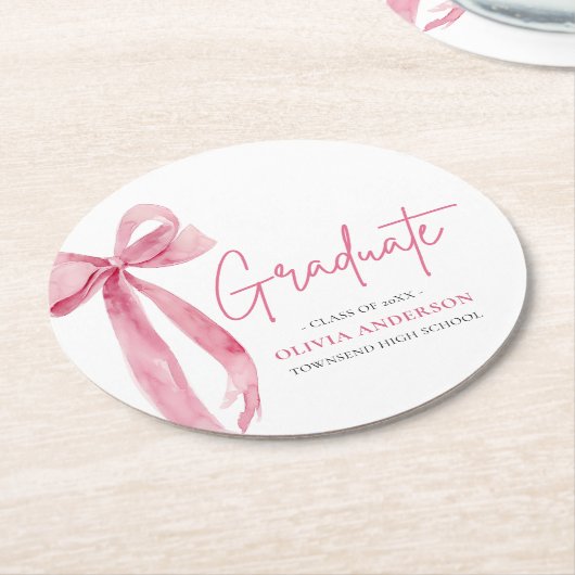 Modern Roze Bow Coquette Afstuderen Afstuderen Ronde Kartonnen Onderzetter (Gebogen)
