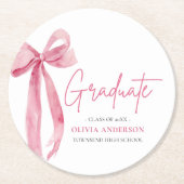Modern Roze Bow Coquette Afstuderen Afstuderen Ronde Kartonnen Onderzetter (Voorkant)