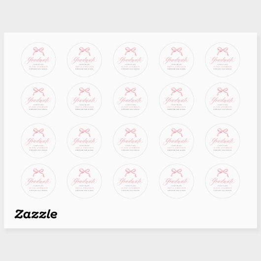 Modern Roze Bow Coquette Afstuderen Afstuderen Ronde Sticker (Vel)