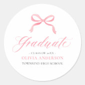 Modern Roze Bow Coquette Afstuderen Afstuderen Ronde Sticker (Voorkant)