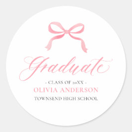 Modern Roze Bow Coquette Afstuderen Afstuderen Ronde Sticker
