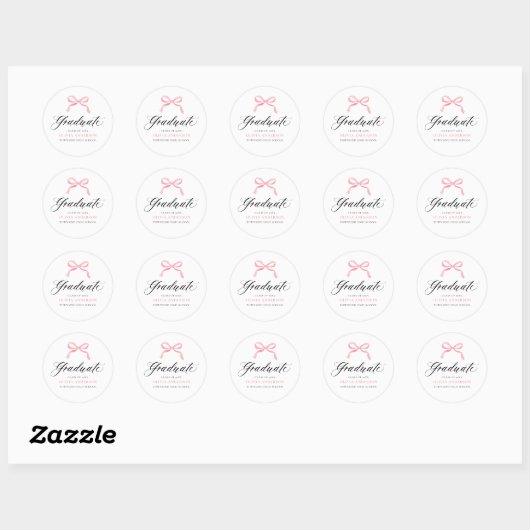 Modern Roze Bow Coquette Afstuderen Afstuderen Ronde Sticker (Vel)