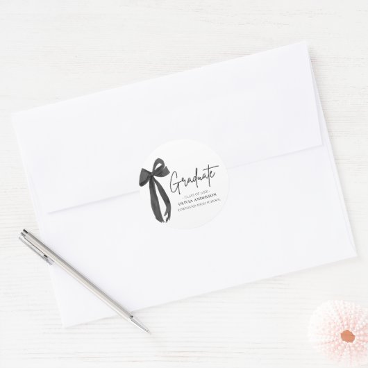 Modern Roze Bow Coquette Afstuderen Afstuderen Ronde Sticker (Envelop)