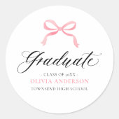 Modern Roze Bow Coquette Afstuderen Afstuderen Ronde Sticker (Voorkant)