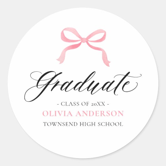 Modern Roze Bow Coquette Afstuderen Afstuderen Ronde Sticker (Voorkant)