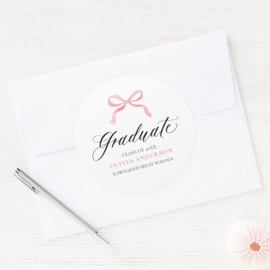 Modern Roze Bow Coquette Afstuderen Afstuderen Ronde Sticker (Envelop)