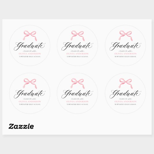 Modern Roze Bow Coquette Afstuderen Afstuderen Ronde Sticker (Vel)