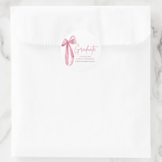 Modern Roze Bow Coquette Afstuderen Afstuderen Ronde Sticker (Tas)