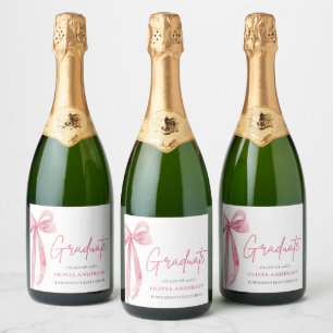 Modern Roze Bow Coquette Afstuderen Afstuderen Sparkling Wijnetiket
