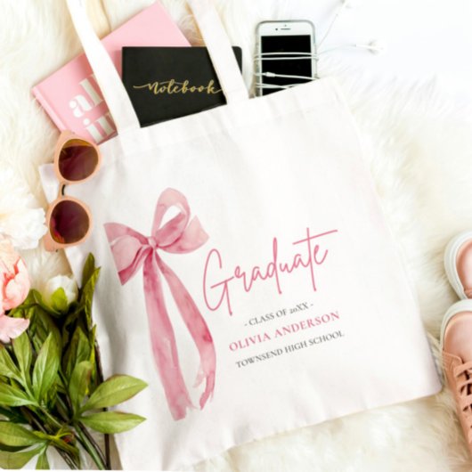 Modern Roze Bow Coquette Afstuderen Afstuderen Tote Bag
