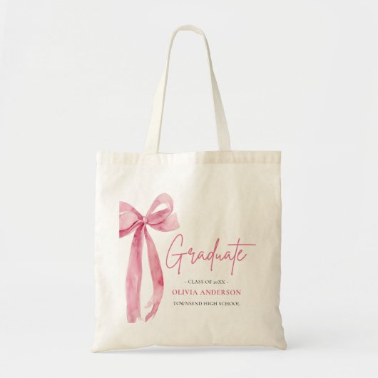Modern Roze Bow Coquette Afstuderen Afstuderen Tote Bag (Voorkant)