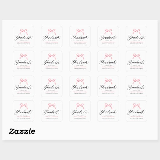 Modern Roze Bow Coquette Afstuderen Afstuderen Vierkante Sticker (Vel)