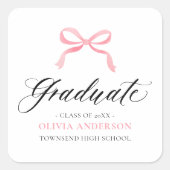 Modern Roze Bow Coquette Afstuderen Afstuderen Vierkante Sticker (Voorkant)