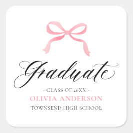 Modern Roze Bow Coquette Afstuderen Afstuderen Vierkante Sticker