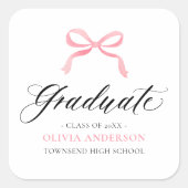 Modern Roze Bow Coquette Afstuderen Afstuderen Vierkante Sticker (Voorkant)