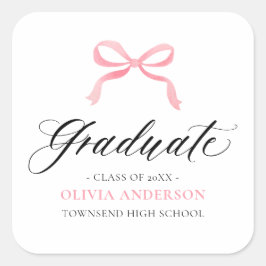 Modern Roze Bow Coquette Afstuderen Afstuderen Vierkante Sticker