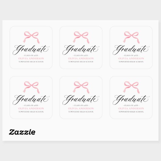 Modern Roze Bow Coquette Afstuderen Afstuderen Vierkante Sticker (Vel)
