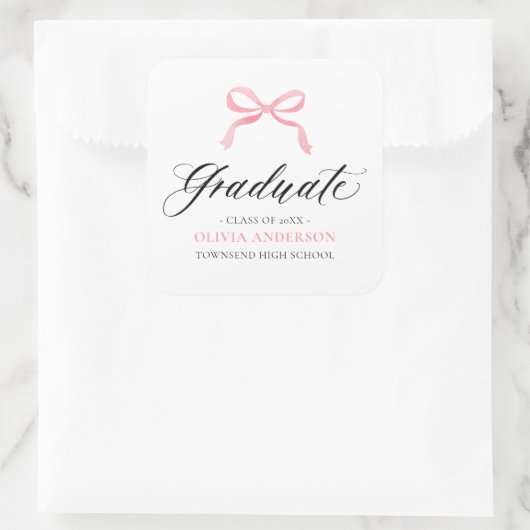 Modern Roze Bow Coquette Afstuderen Afstuderen Vierkante Sticker (Tas)