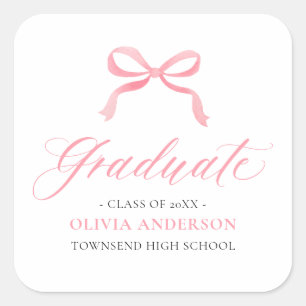 Modern Roze Bow Coquette Afstuderen Afstuderen Vierkante Sticker