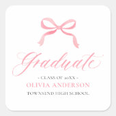 Modern Roze Bow Coquette Afstuderen Afstuderen Vierkante Sticker (Voorkant)