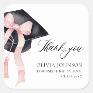 Modern Roze Bow Coquette Graduation Cap Afstuderen Vierkante Sticker