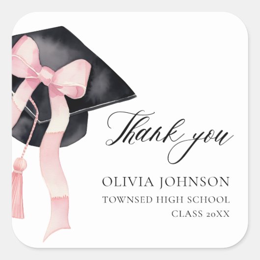 Modern Roze Bow Coquette Graduation Cap Afstuderen Vierkante Sticker (Voorkant)
