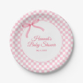 Modern Roze Bow Geruite Baby showers papieren Bord (Voorkant)