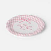 Modern Roze Bow Geruite Baby showers papieren Bord (Gekanteld)