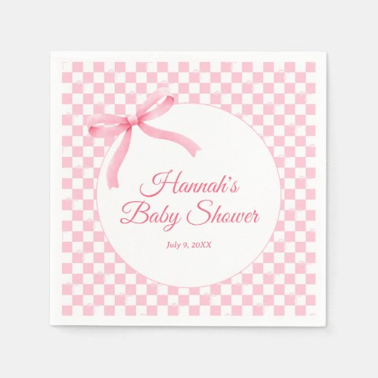 Modern Roze Bow Geruite Baby showers servetten (Voorkant)