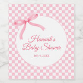 Modern Roze Bow Geruite Baby showers wijnlabels Wijn Etiket (Enkel label)