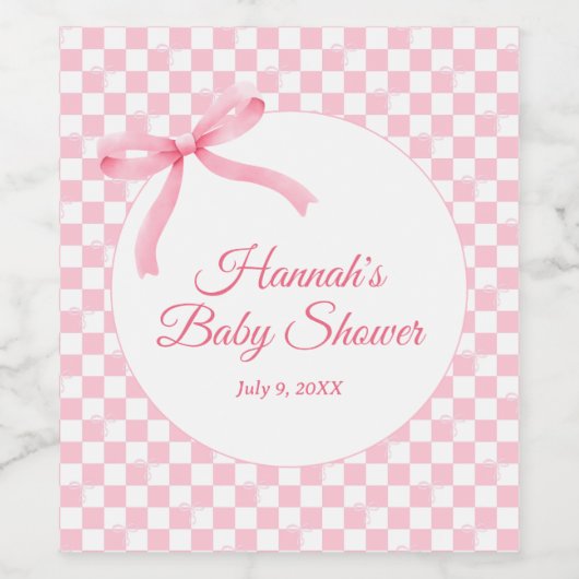 Modern Roze Bow Geruite Baby showers wijnlabels Wijn Etiket (Enkel label)