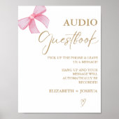 Modern Roze Bow Gold AUdio Gastenboek Tafelbord Poster (Voorkant)