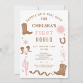 Modern Roze Bruin Cowgirl Eerste Rodeo 1e Verjaard Kaart (Voorkant)