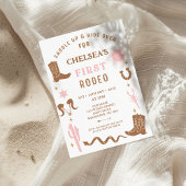 Modern Roze Bruin Cowgirl Eerste Rodeo 1e Verjaard Kaart