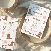 Modern Roze Bruin Cowgirl Eerste Rodeo 1e Verjaard Kaart