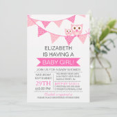 Modern Roze Bunting Uil MEISJE Baby shower Kaart (Staand voorkant)