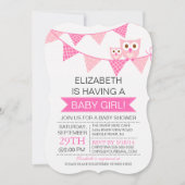 Modern Roze Bunting Uil MEISJE Baby shower Kaart (Voorkant)