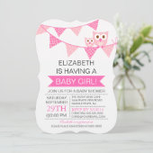 Modern Roze Bunting Uil MEISJE Baby shower Kaart (Staand voorkant)